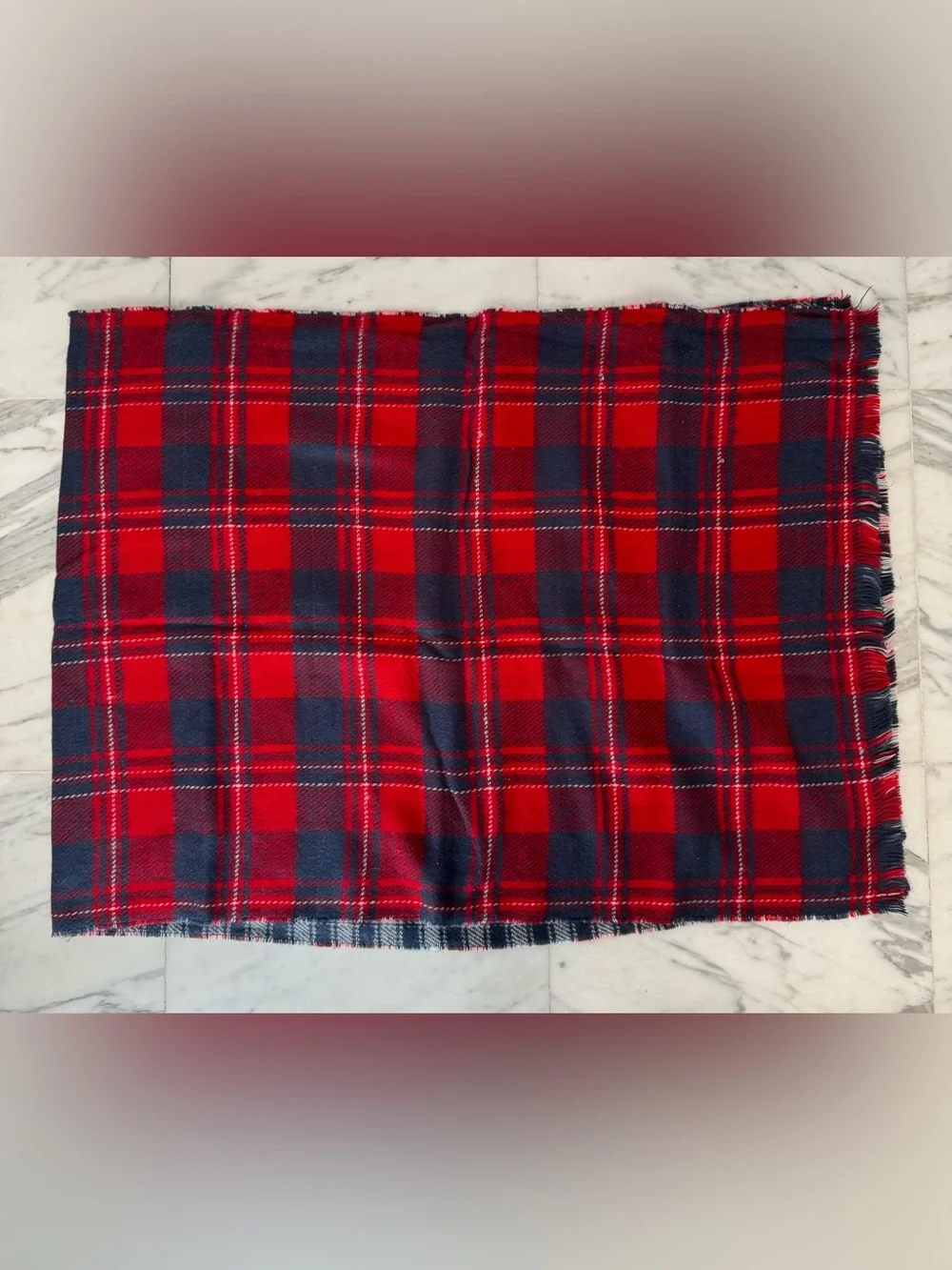 Abercrombie & Fitch Plaid Navy Blue & Red Winter Fringe Scarf